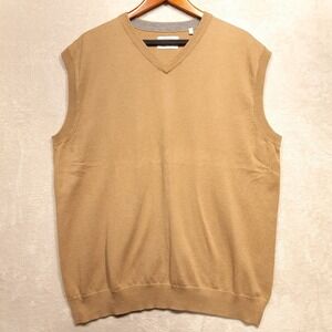 Link Soul-Tempus Fugit Mens Cotton Cashmere Golf Vest Sz.2XL/Beige/V-Neck/Casual